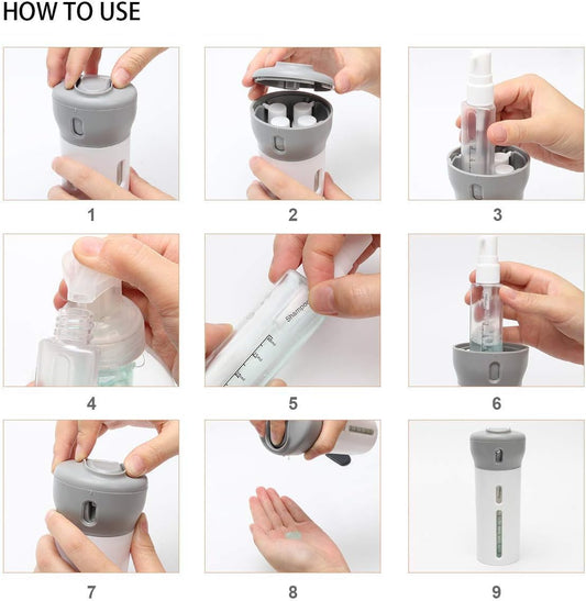 Kettlekane 4-in-1 Travel Toiletry Dispenser – Compact, Leakproof & Refillable